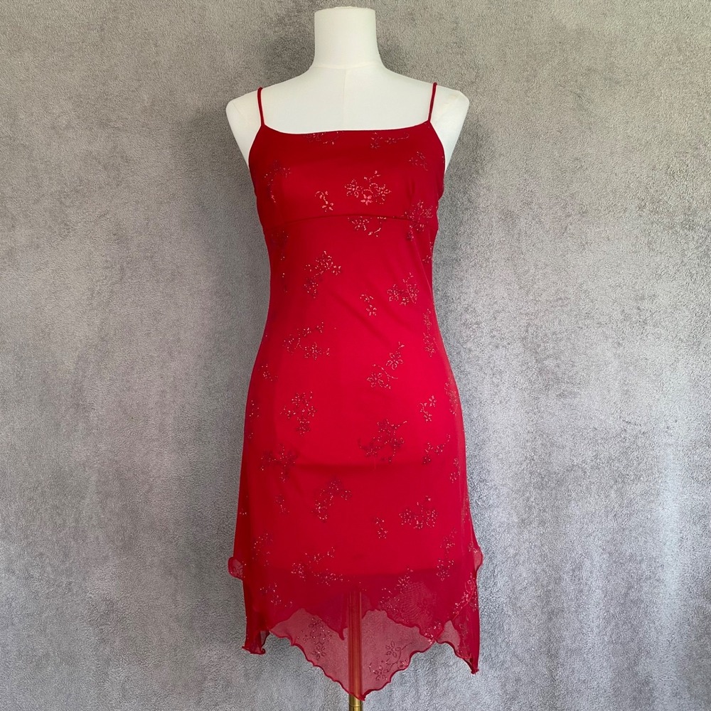 Vtg Y2K Candy Rocket Glitter Babydoll Floral Dress S Fairy Grunge Asymmetrical